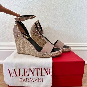 Valentino Garavani Women’s Studded Ankle Strap Espadrille Wedge Sandals.
